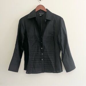 Tracy M Black 100% Linen Button Down Blouse Top w Paneled Front 3/4 Sleeves M